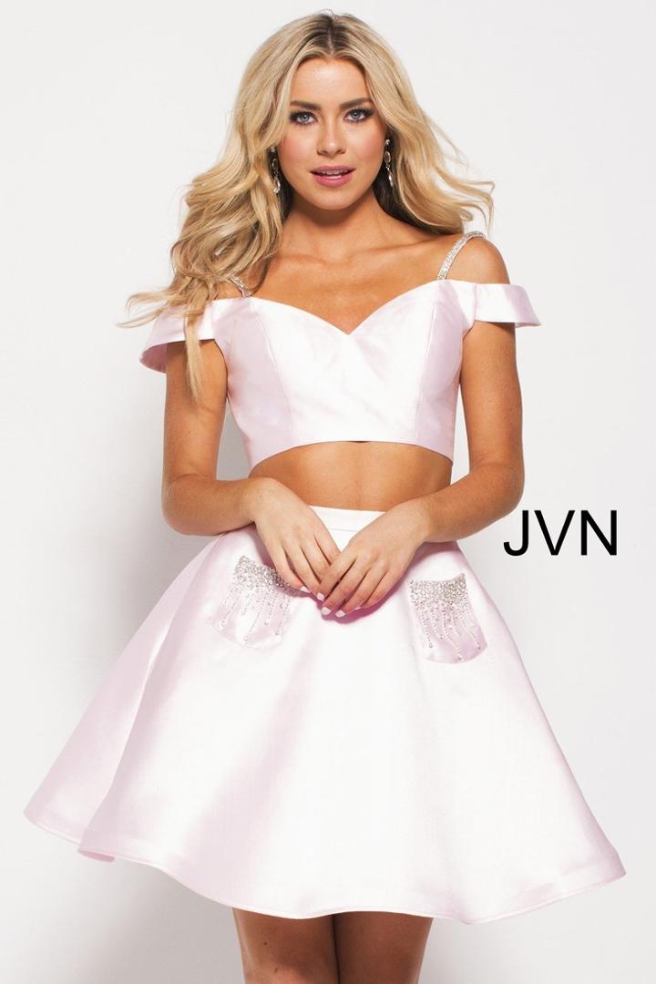 Jovani - Jvn61130 Two-piece Off Shoulder Crystal Accented A-line Dress