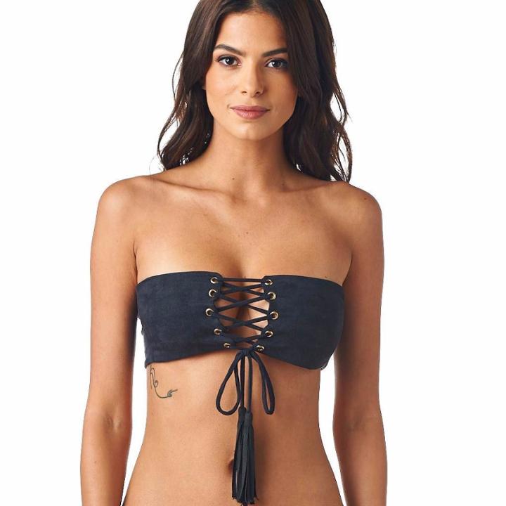 Montce Swim - Black Faux Suede Corset Top