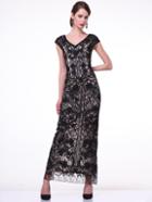 Cinderella Divine - V-neck Lace Overlay Sheath Gown
