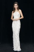 Angela And Alison - 981162 Sheer Neckline Fringed Fitted Gown