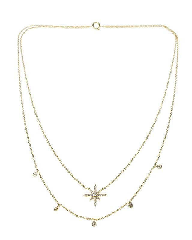Cz By Kenneth Jay Lane - Double Strand Star Pendant Gold Plated