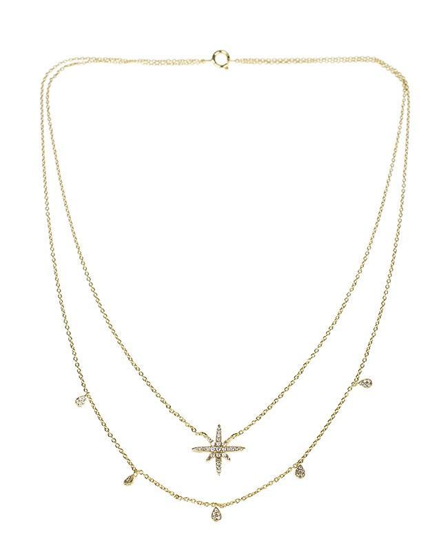 Cz By Kenneth Jay Lane - Double Strand Star Pendant Gold Plated