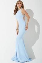 Jovani - High Neck Open Back Dress In Blue 34110