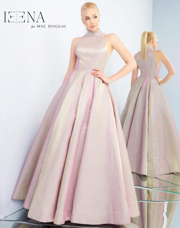 Ieena Duggal - 25957i Beaded High Halter Metallic Ballgown