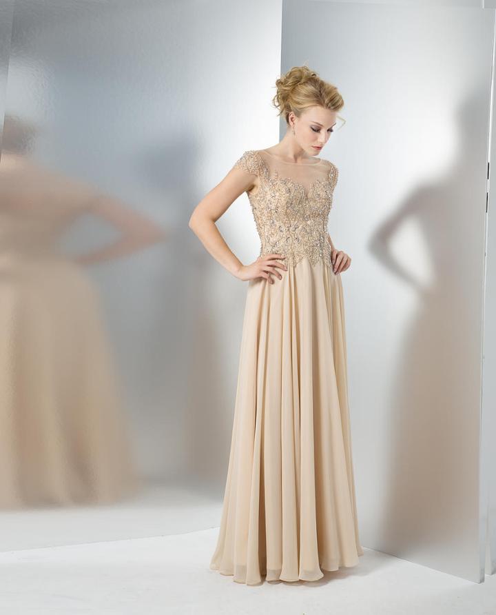 Marsoni By Colors - M108 Beaded Illusion Chiffon Long Dress