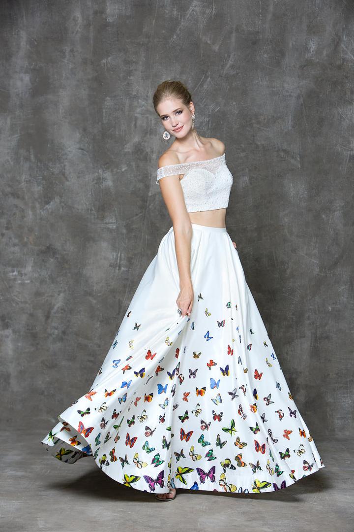 Glow By Colors - G731 Two-piece Butterfly Print Evening Dress