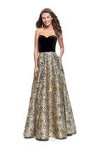 La Femme - 25581 Velvet Sweetheart Neck Floral A-line Gown