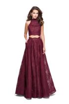 La Femme - 26103 Two Piece Lace High Halter A-line Dress