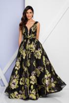 Terani Couture - 1722e4200 V-neck Ruched Floral Evening Gown
