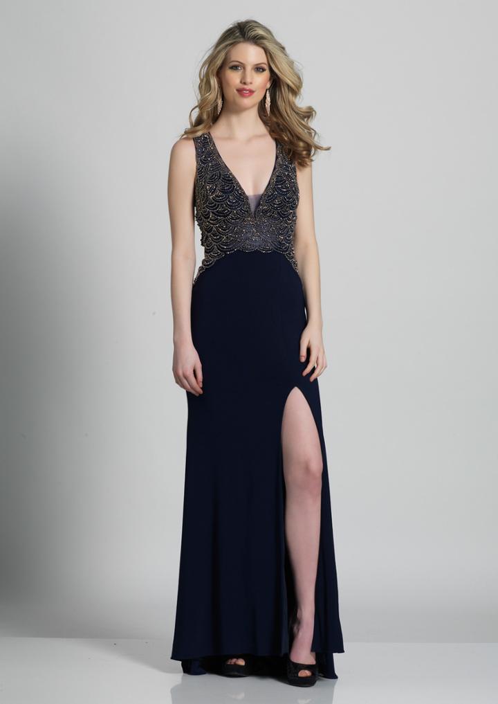 Dave & Johnny - 1729 Scallop Motif Plunging Sheath Gown