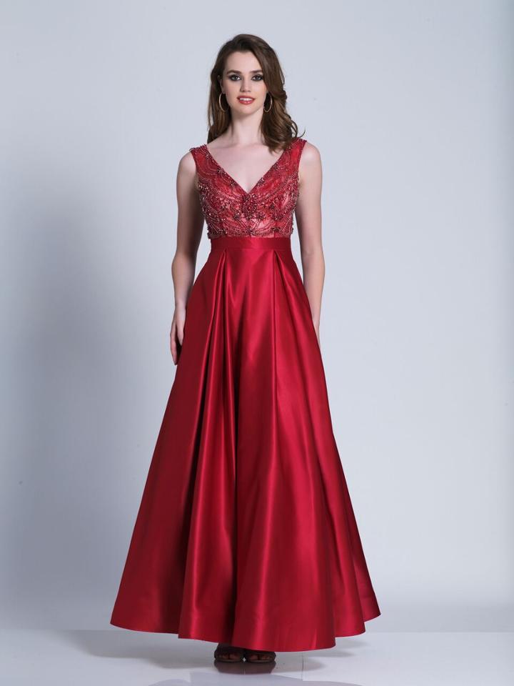 Dave & Johnny - 3510 Beaded V-neck Evening Gown