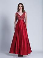 Dave & Johnny - 3510 Beaded V-neck Evening Gown