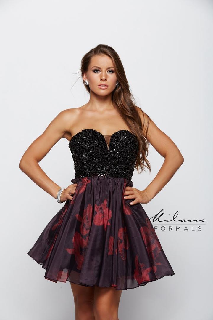 Milano Formals - Embellished Corset Floral Print Cocktail Dress E2067