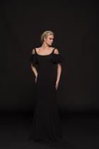Glow By Colors - G777 Short Butterfly Sleeve Crepe Sheath Gown