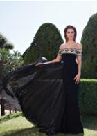 Tarik Ediz - Beaded Off-the-shoulder Neck Gown 92628