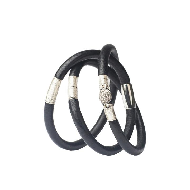 Mabel Chong - Triple Black Leather Pave Diamond Bracelet-wholesale