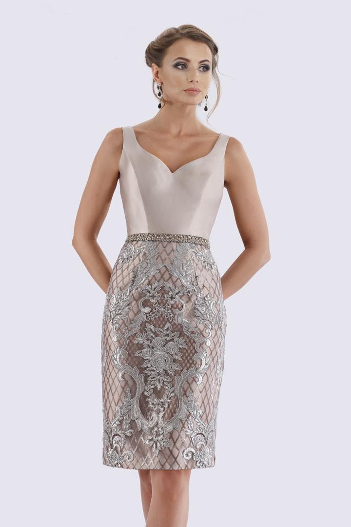 Feriani Couture - 18690 Knee Length Sleek Embroidered Lattice Dress