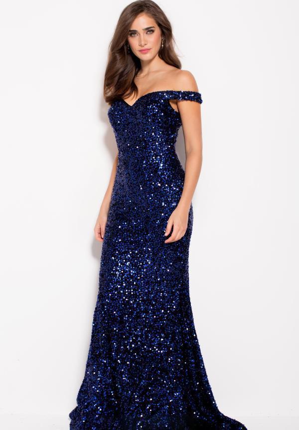 Jovani - 60003 Sequined Off Shoulder Evening Gown