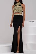 Jovani - Embellished High Neck Crop Top Jersey Sheath Gown 31408