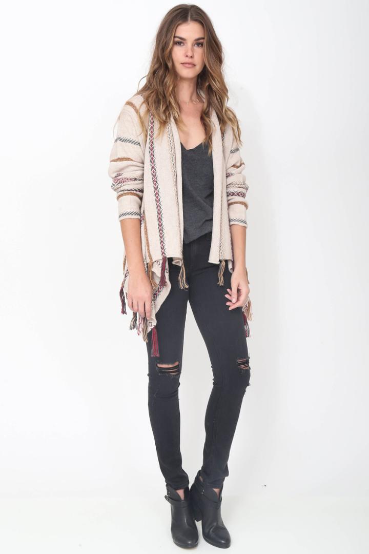 Goddis Kaya Fringe Cardigan In Rosewood
