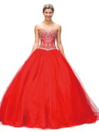 Dancing Queen - 9163 Strapless Sparkling Embellished Ballgown