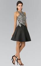 Elizabeth K - Embellished High Neck Lace A-line Dress Gs1442