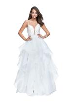 La Femme - 25928 Beaded Lace Sweetheart Ruffle Tulle Gown