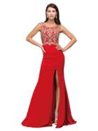 Dancing Queen - Long Embroidered Illusion Sheath Dress 9845