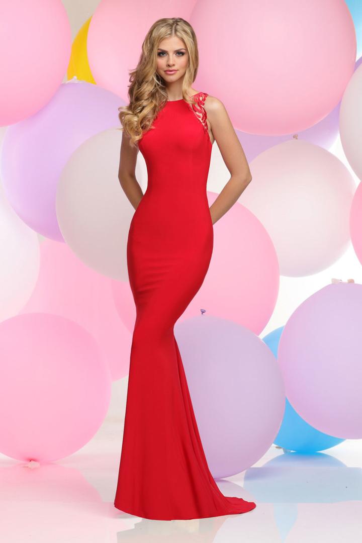 Zoey Grey - Embroidered High Neck Jersey Sheath Dress 30934