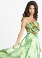 Blush - Floral Printed Strapless Long Dress 9226