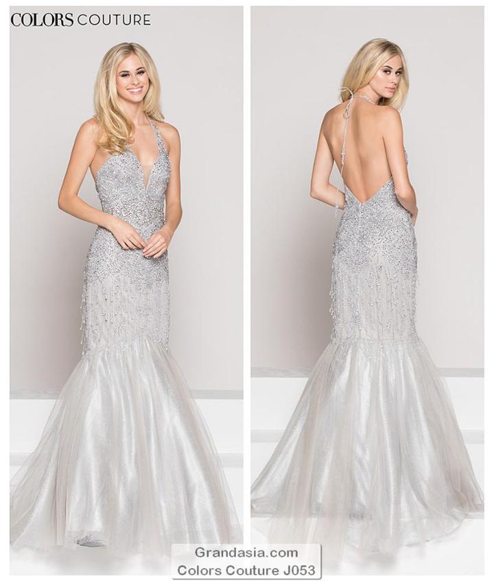 Colors Couture - J053 Embellished Halter Mermaid Dress