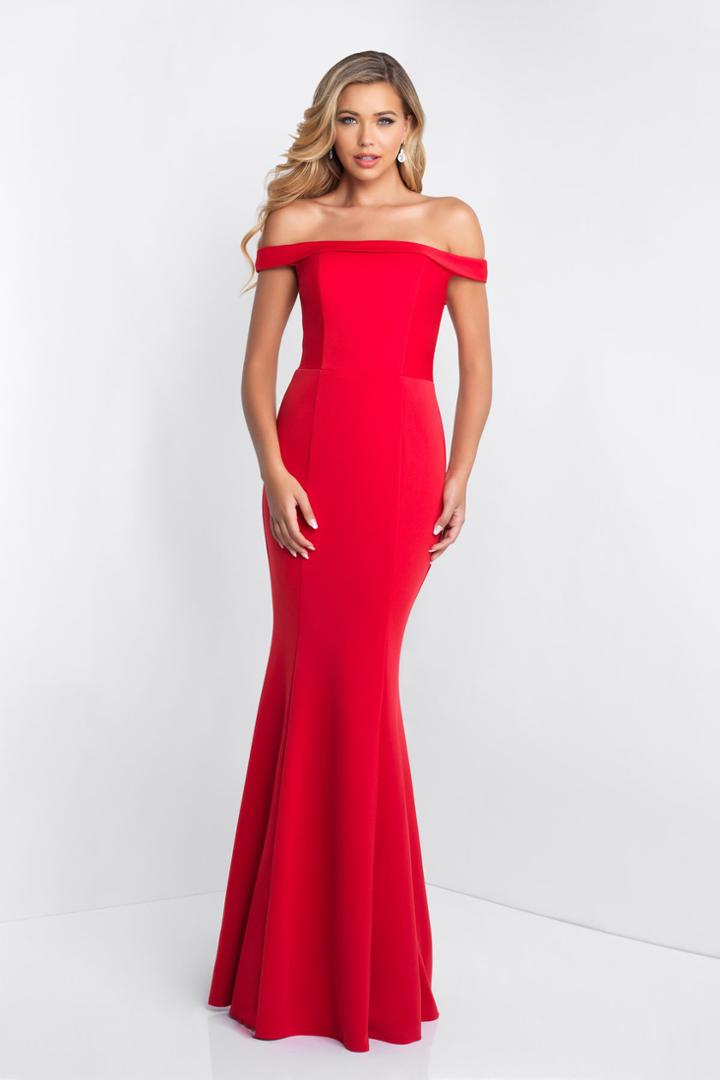 Blush - C1026 Off-shoulder Lace Up Sheath Gown