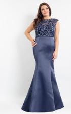 Rachel Allan Curves - 6338 Cap Sleeves Satin Mermaid Gown