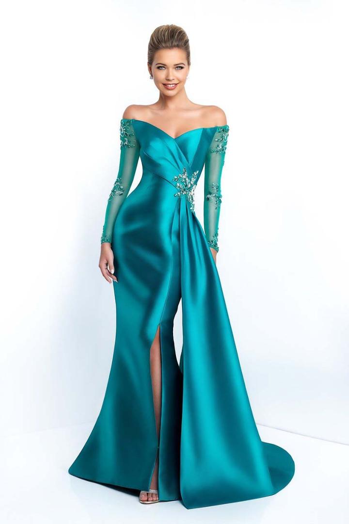 Blush - S2015 Beaded Off-shoulder Mikado Gown With Sash