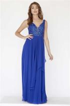 Jolene Collection - 18033 Plunging V-neck Bead-crusted Chiffon Gown