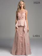 Lara Dresses - Bateau Illusion Mesh A-line Evening Gown With Floral Appliques And Rhinestone Details 33225