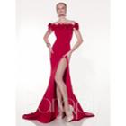 Panoply - Floral Off-the-shoulder With High Slit Trumpet Dress