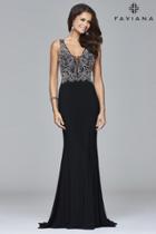 Faviana - S7915 Long Jersey Fit And Flare Dress With Beaded Bodice