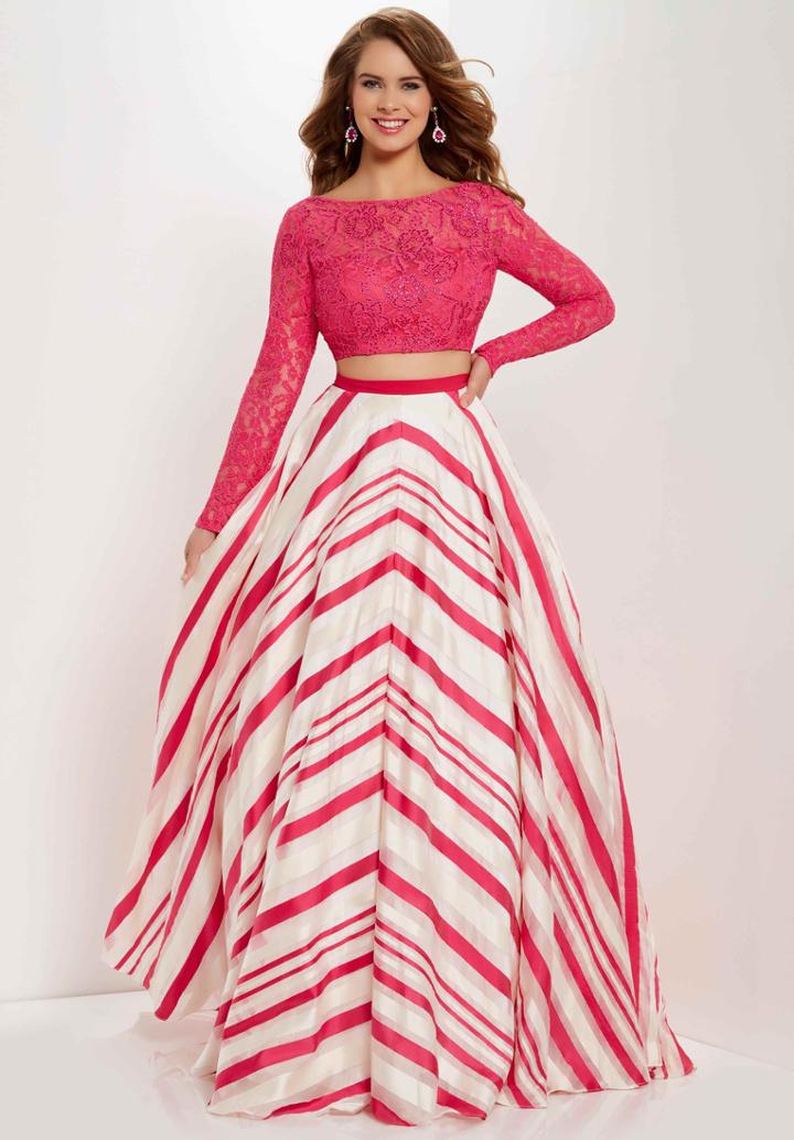 Studio 17 - 12701 Two Piece Lace Illusion Bateau Striped A-line Dress