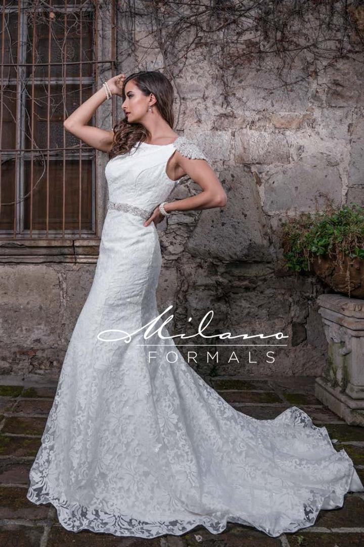Milano Formals - Aa9317 Bead Crusted Cap Sleeve Scoop Back Gown