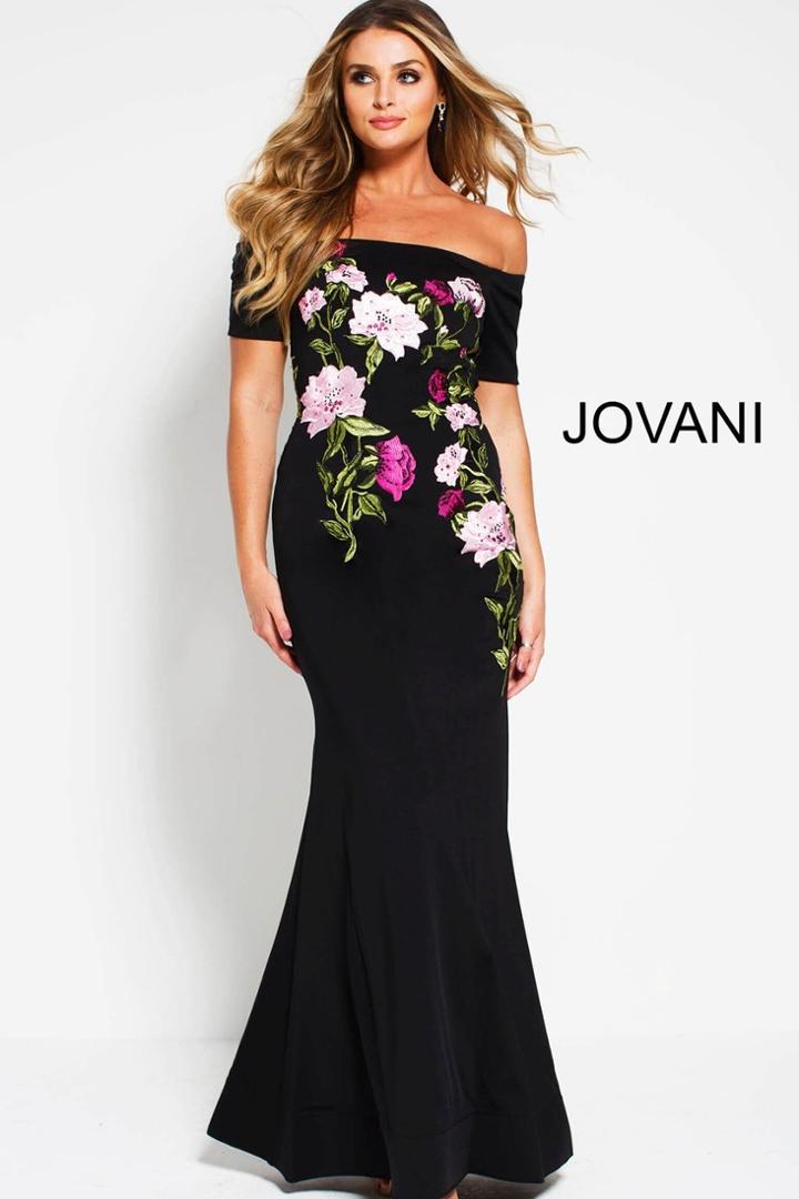 Jovani - 50843 Multi-colored Floral Beaded Off-shoulder Sheath Dress