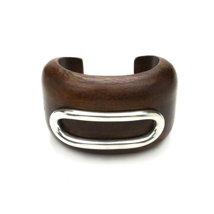 Ben-amun - Natura Wood Bangle With Silver Long Hoop