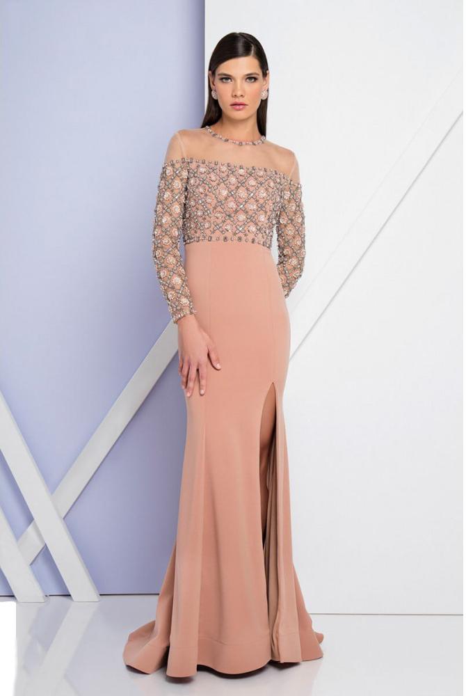 Terani Evening - 1721m4336 Illusion Jewel Neck Sheath Dress
