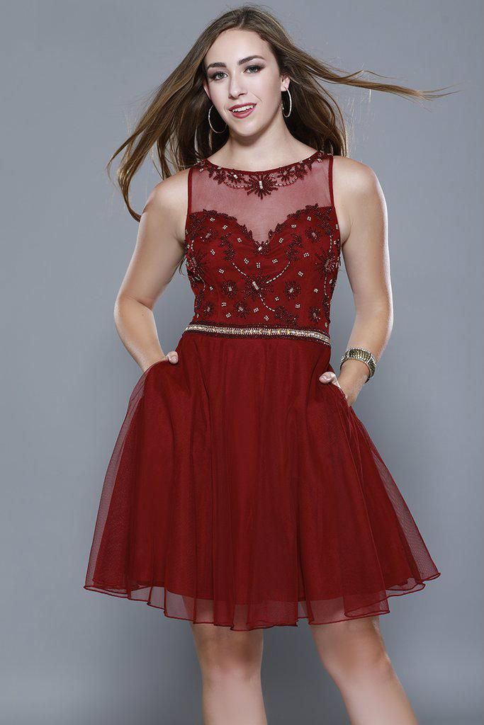 Shail K - 21231 Sequined Floral Sheer Cocktail Dress