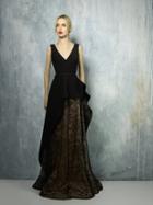 Beside Couture By Gemy - Bc1281 T + Ls V Neck Top With Lace Skirt