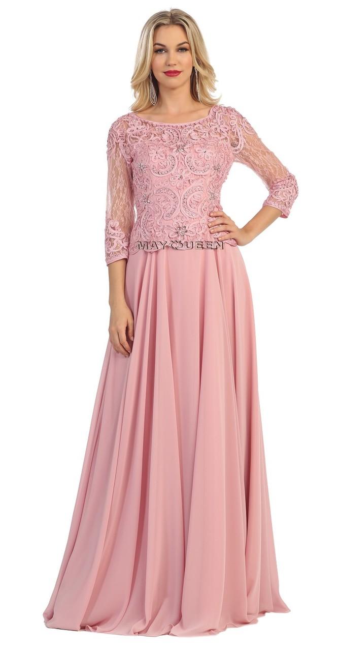 Quarter Sleeve Lacy Top Chiffon Long Gown