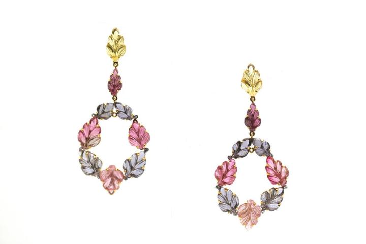 Tresor Collection - 18kt Yellow Gold Earring With Multi Tourmaline Leaves