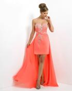 Blush - X137 Fitted Crystal Beaded Sweetheart High-low Dress