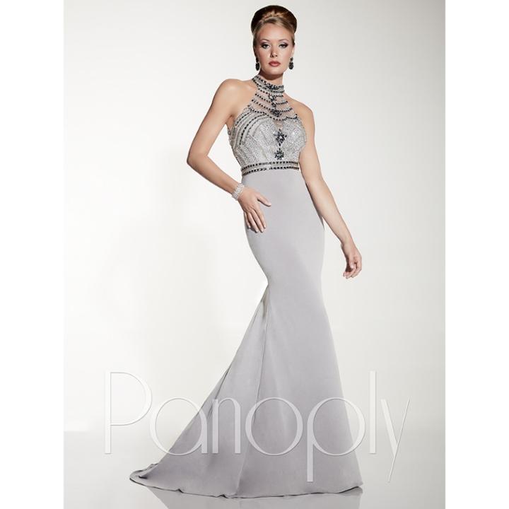 Panoply - Delectable High Halter Bejeweled Trumpet Gown 14815