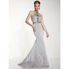 Panoply - Delectable High Halter Bejeweled Trumpet Gown 14815
